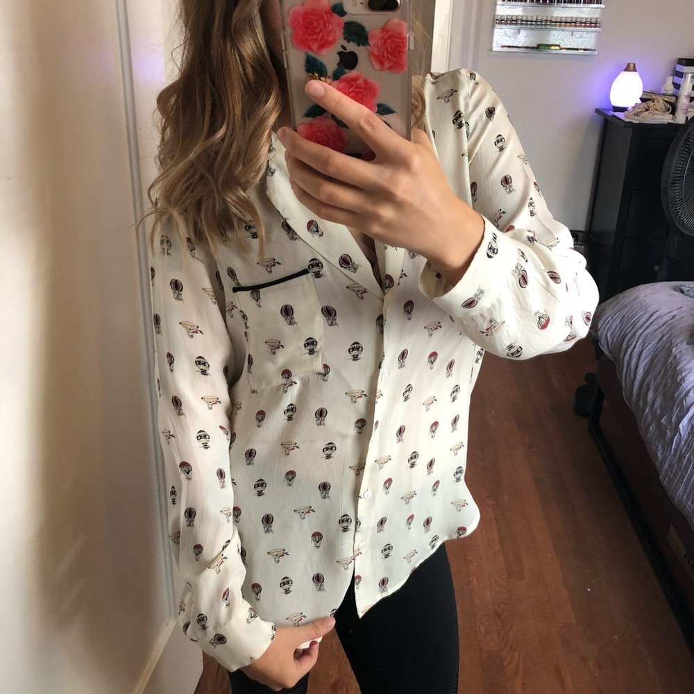Zara 100% Silk Hot Air Balloon Button Up